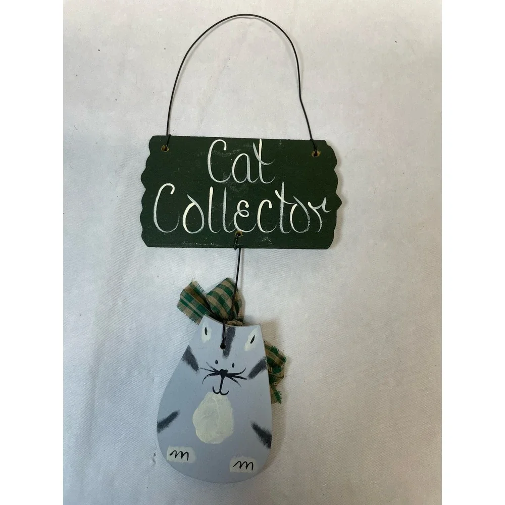 Lot of Handmade Painted Wooden Folk Art Cat Decor
